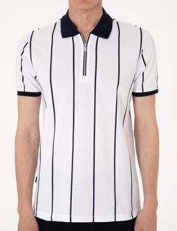 Lacivert _izgi Detayl_ Slim Fit Polo Yaka Ti__rt
