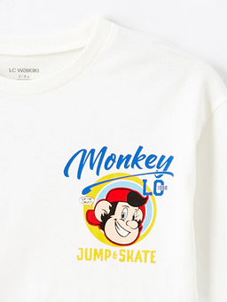 Bisiklet Yaka Uzun Kollu Nostaljik Maymun Bask?l? Erkek Bebek Ti??rt - Waikiki фото 3