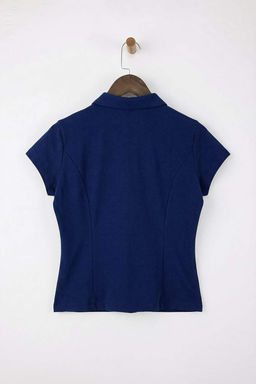 Lacivert Fitted/Vucuda Oturan Bebe Yaka Dugmeli Pamuklu Esnek Orme Bluz TWOSS26BZ00188