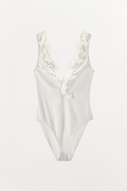 SATIN BODYSUIT WITH EMBROIDERY AND LACE - Zara фото 6