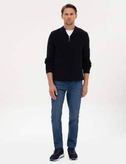 Lacivert Slim Fit Dik Yaka Fermuarl_ Triko Kazak - Pierre cardin фото 4