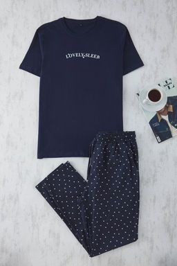 TRENDYOL MAN Lacivert Regular Fit Kalpli Cift/Couple %100 Pamuk Orme Pijama Tak?m? TMNSS25PT00050 - Trendyolmilla фото 2