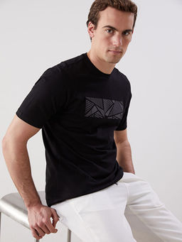 Bisiklet Yaka Bask?l? Penye Erkek Ti??rt