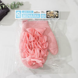 Мочалка - варежка для тела массажная со скрабером Доляна «Афродита», 19×21 см, цвет розовый