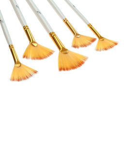 Набор кистей для рисования, синтетика, 5 штук: № 1/8, 3/8, 5/8, 1/2, 1/4, плоские, веерные, деревянная ручка, международный размер