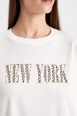 Футболка оверсайз с круглым вырезом и принтом из чесаного хлопка с короткими рукавами - Defacto фото 6