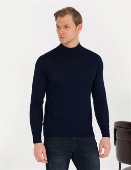 Lacivert Slim Fit Yar_m Bal_k__ Yaka Y_n Kar___ml_ Basic Triko Kazak - Pierre cardin фото 2