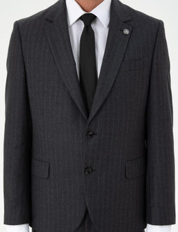 Antrasit Slim Fit _izgili Y_n Tak_m Elbise