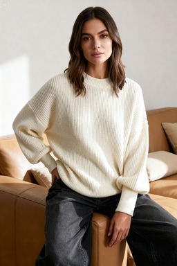 Ekru Genis Kal?p Basic Triko Kazak TWOAW23KZ01448