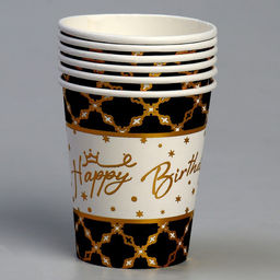 Стакан бумажный С днём рождения, с тиснением, набор 6 шт, чёрный - Страна карнавалия фото 2
