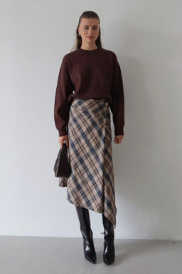 Bej-Cok Renkli Ekose Asimetrik Kesim Dugme Detayl? Etek TWOAW26ET00173 - Trendyolmilla фото 2