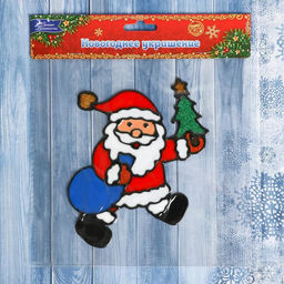 Цена за 3 шт. Наклейка на стекло «Дед Мороз с ёлкой и мешком»,11×14 см