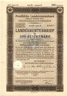 Облигация 4,5% 200 рейхсмарок 1937 года Германия