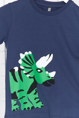 Lacivert Erkek Cocuk %100 Pamuk Dinazor Desenli Regular Kal?p K?sa Kol Orme T-Shirt TKDSS24TS00032 - Trendyolmilla фото 3