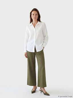 Beli Lastikli Keten G?r?n?ml? Kad?n Pantolon