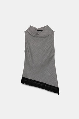 ASYMMETRIC HOUNDSTOOTH HEM LACE TOP - Zara фото 7