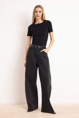 Siyah Fitted/Vucuda Oturan C?tc?tl? K?sa Kollu Fitilli Esnek Orme Bluz TWOSS26BZ00334 - Trendyolmilla фото 2