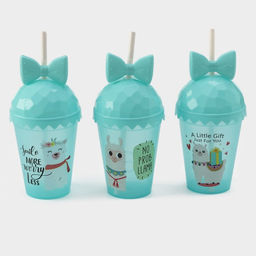 Цена за 12 шт. Стакан пластиковый с крышкой и трубочкой Доляна Приключения ламы, 500 мл, МИКС фото 8