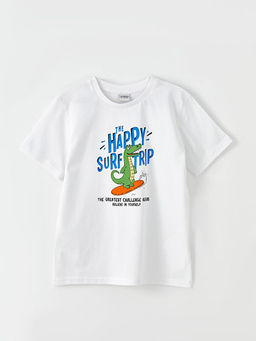 Bisiklet Yaka Bask?l? K?sa Kollu Pamuklu Erkek ?ocuk Ti??rt