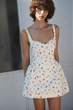 VESTIDO VOLUMEN ESTAMPADO FLORES / Crudo / Rojo - Zara фото 2