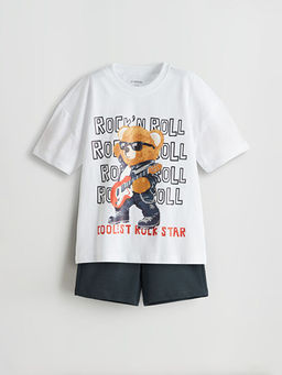 Ay? Teddy Bask?l? Erkek ?ocuk Ti??rt ve ?ort 2li