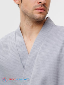 Мужской вафельный халат с планкой серый В-03 (20) - Росхалат фото 6