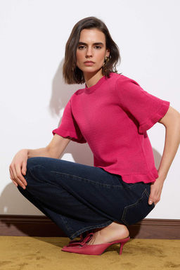 Limited Edition Fusya F?rf?r Detayl? Bisiklet Yaka Triko Bluz TWOSS26BZ00135