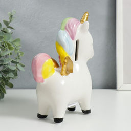 Копилка для денег «Единорожка с золотыми крылышками и рогом», керамика, 15.5×6.9×18 см