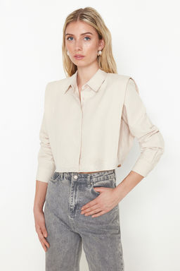 TRENDYOLMILLA Mavi Kollar? Vatkal? Tasl? Crop Dokuma Gomlek TWOSS24GO00041  фото 31