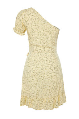 Sar? F?rf?r Etekli Asimetrik Yaka Viskon Mini Dokuma Elbise TWOSS24EL00860