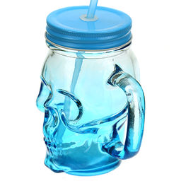 Кружка стеклянная Череп 350мл, д6,2см h13см, д/основания 6см, с трубочкой, цветное стекло-микс, металлическая, цветная, винтовая крышка с отверстием для трубочки (Китай) - Домашняя мода фото 2