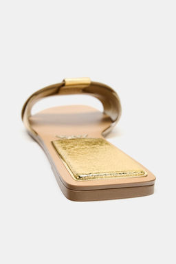 SANDALIA PLANA PIEL CRUZADA / Oro - Zara фото 11