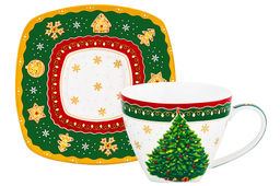 Чайн. пара 2 пр. 250 мл 11,5*9*7,5 см Новогодняя елка зеленый узор NEW BONE CHINA - Elan gallery фото 17