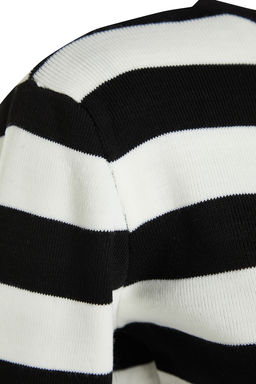 Siyah Crop Basic Cizgili Triko Kazak TWOAW23KZ00034