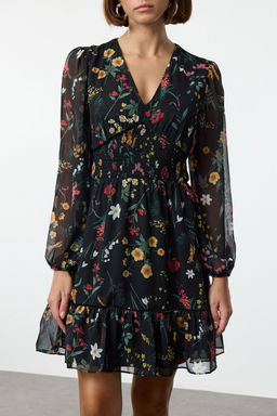 TRENDYOLMILLA Cok Renkli Gipe Detayl? Etegi Volanl? Astarl? Sifon Dokuma Elbise TWOAW24EL00485  фото 4