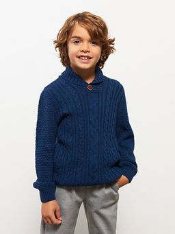 ?al Yaka Sa? ?rg?s? Kendinden Desenli Erkek ?ocuk Triko Kazak