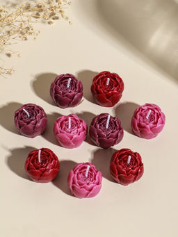 Набор свечей декоративных "Пионы" 9 шт 3,5х3,5х2,5 см розово-фиолетовые 14х14х4 см