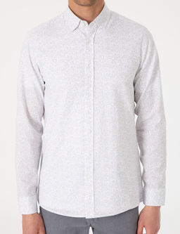 Beyaz Desen Bask_l_ Slim Fit Uzun Kollu G_mlek