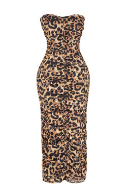 TRENDYOLMILLA Cok Renkli Vucuda Oturan Leopar Desenli Drapeli Orme Tul S?k Abiye Elbise TPRSS24EL00058