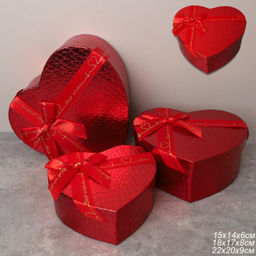Коробка подарочная Сердце 3 штуки 22х20х9 см / 3405-01 /уп 36/красная
