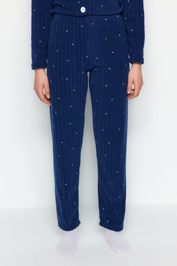 Trendyolmilla Lacivert Puantiyeli Hayvan Bask?l? Polar K?sl?k Orme Pijama Tak?m? THMAW24PT00176