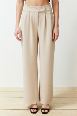 TRENDYOLMILLA Siyah C?rt C?rt Kapamal? Yuksek Bel Pileli Wide Leg/Genis Kesim Orme Pantolon TWOAW24PL00177 фото 9