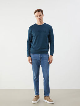 Bisiklet Yaka Bask?l? Erkek Sweatshirt