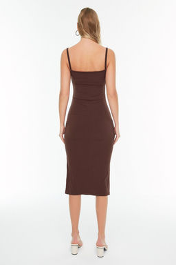 TRENDYOLMILLA Siyah Vucuda Oturan Degaje Yaka Midi Ask?l? Esnek Orme Midi Kalem Elbise TWOSS19AD0020  фото 24