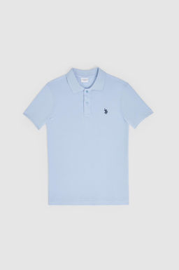 Erkek Slim Fit Polo Yaka A__k Mavi Basic Ti__rt
