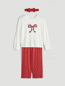 Bisiklet Yaka Fiyonk Bask?l? Kad?n Pijama Tak?m?