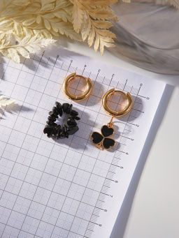 Серьги со съёмным элементом «Трансформер» клевер-сердце, цвет чёрный в золоте