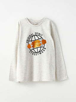 Bisiklet Yaka Bask?l? Pul ??lemeli Uzun Kollu Erkek ?ocuk Ti??rt