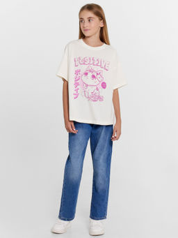 Футболка для девочек бело-бежевая с аниме котиком - Mark formelle фото 3