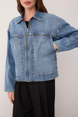 Mavi Fermuarl? Cep Detayl? Oversize Denim Ceket TWOAW26CE00022 - Trendyolmilla фото 3